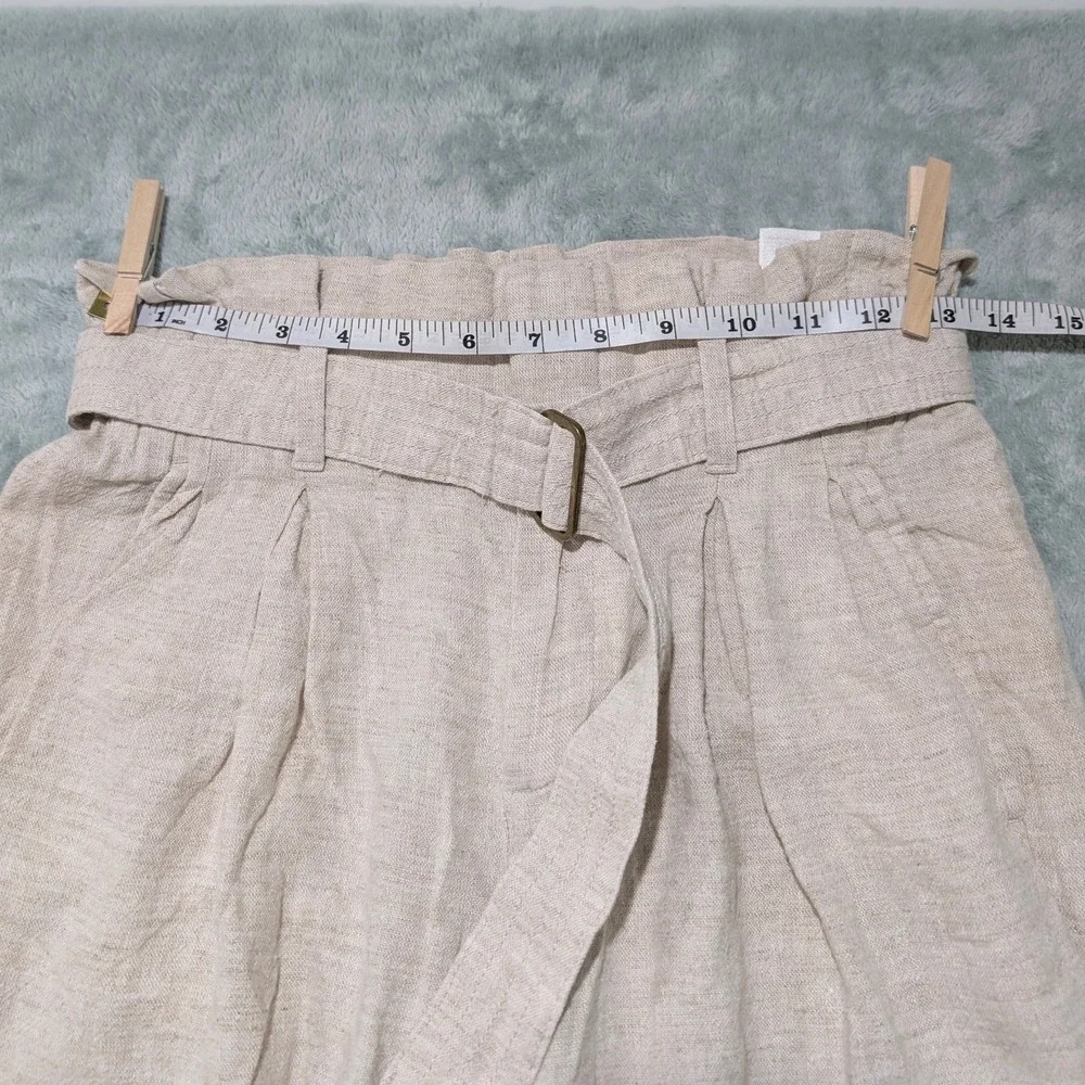 Banana‎ Republic Petite 00 Linen Blend Wide Leg Paperbag Pants Flax Beige Summer